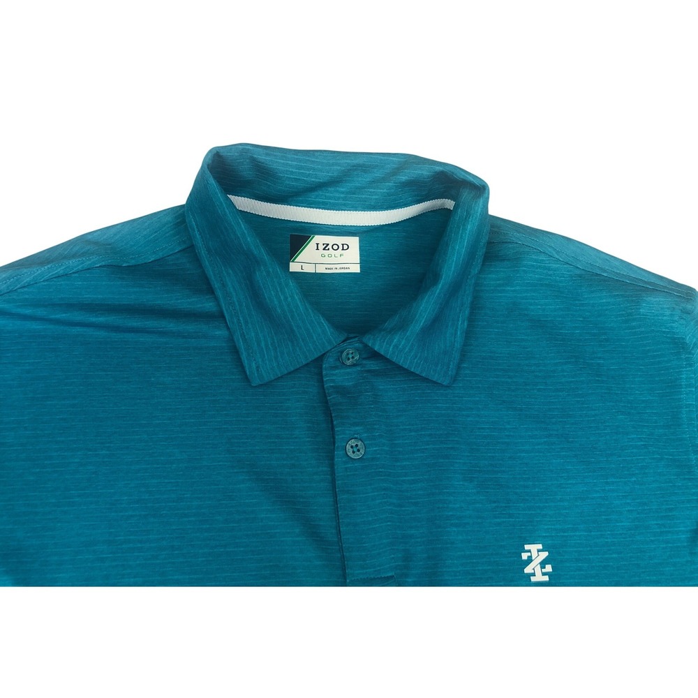 IZOD Golf Mens Performance Polo Shirt Teal Blue Micro Stripe Large Activewear - Picture 6 of 9